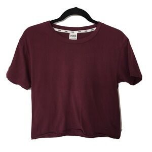 Victoria Secre Pink Crop Top Shirt Crew Neck‎ Maroon Burgundy Sz XS